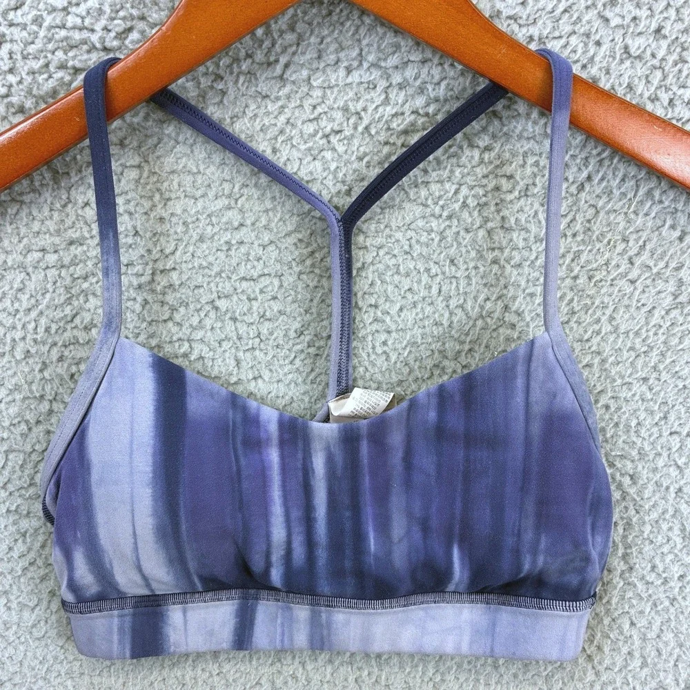 Lululemon Flow Y Strappy Sports Bra Womens 4 Blue Tie Dye Athletic Workout